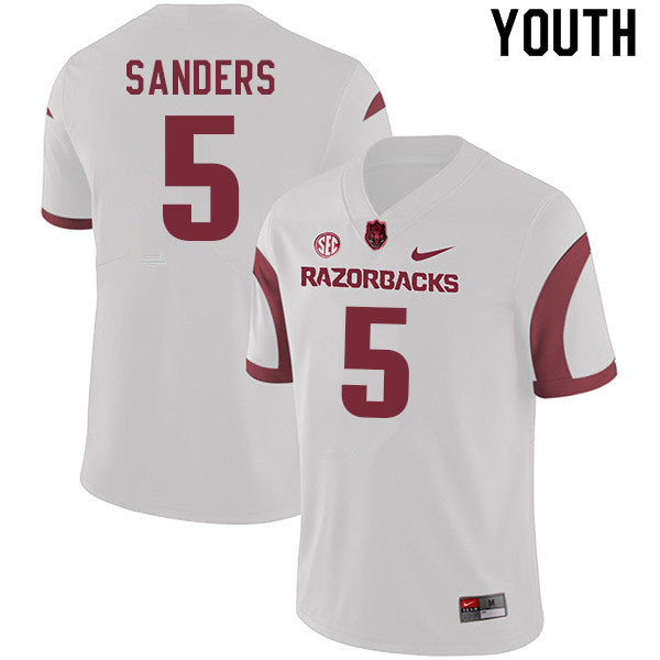 Youth #5 Raheim Sanders Arkansas Razorbacks College Football Jerseys Sale-White - Click Image to Close